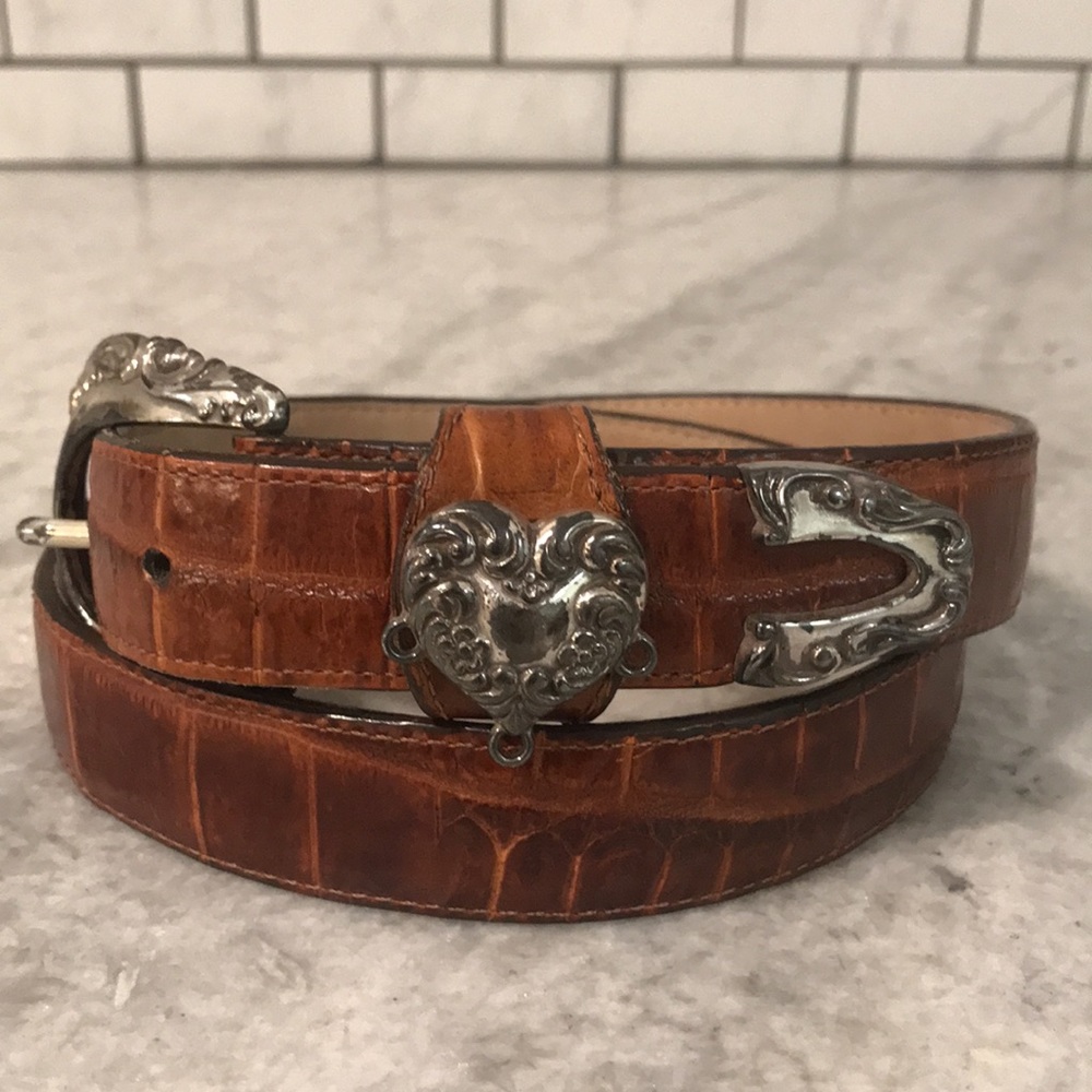 Vintage Brighton Leather Belt Women's Size M 30 Silver Heart #42907 Made in USA - Picture 1 of 7